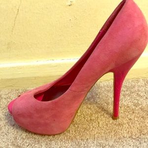 Pink suede heels. Pre loved